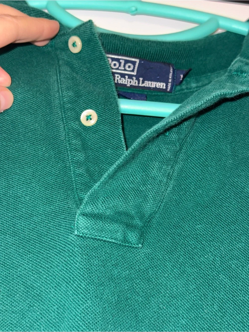 Vintage 90s Polo Ralph Lauren Green Pullover Polo Shirt Medium 100% Cotton